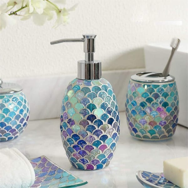 Shimmering Aqua Seashell Bath Accessory Collection in 7 options (Blue 3 Piece Towel Set - Blue Finish)