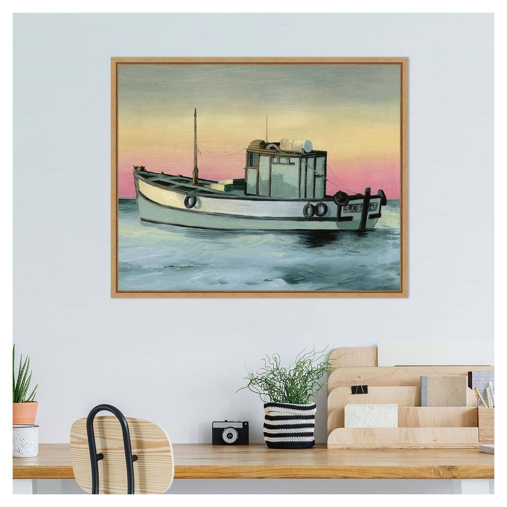 Golden Hour Casting II Coastal Canvas Art with Maple Frame