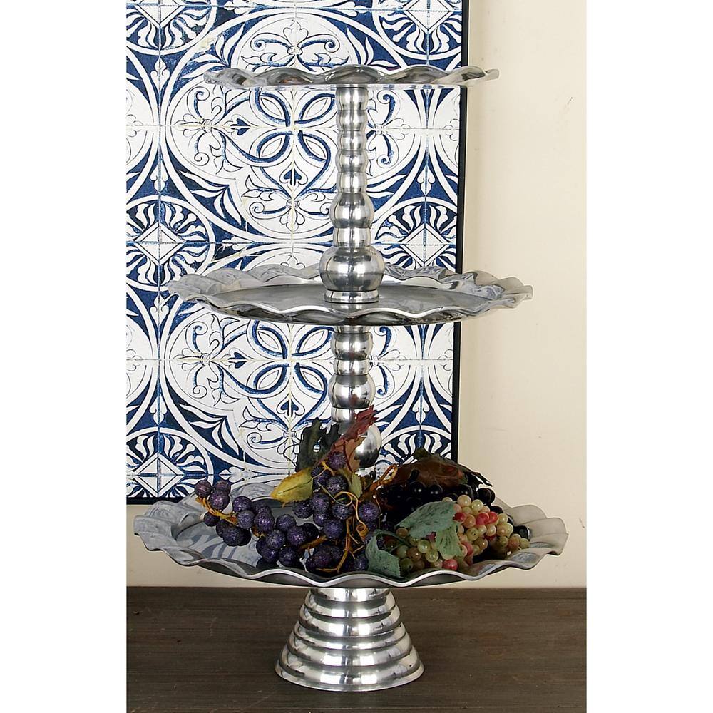 Silver Polished Aluminum 3-Tier Round Server