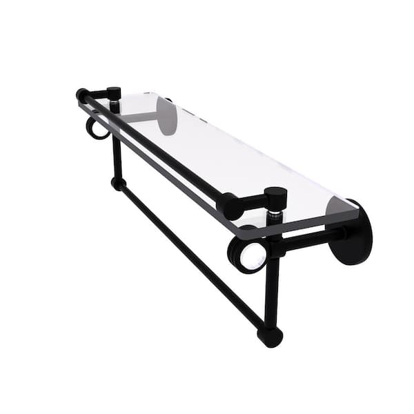 Allied Brass Clearview 22 in. W x 6.7 in. H x 5.8 D Glass Rectangular Shelf in Matte Black with Towel Bar and Dotted Accents
