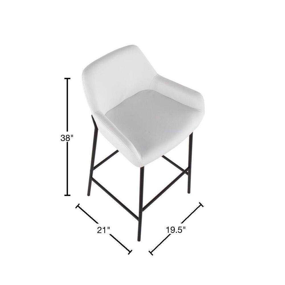 Daniella Industrial Black Metal and White Faux Leather Barstools - Set of 2