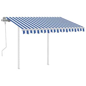 9.8 ft. Manual Retractable Awning with Posts in Blue/White(9.8'x8.2')