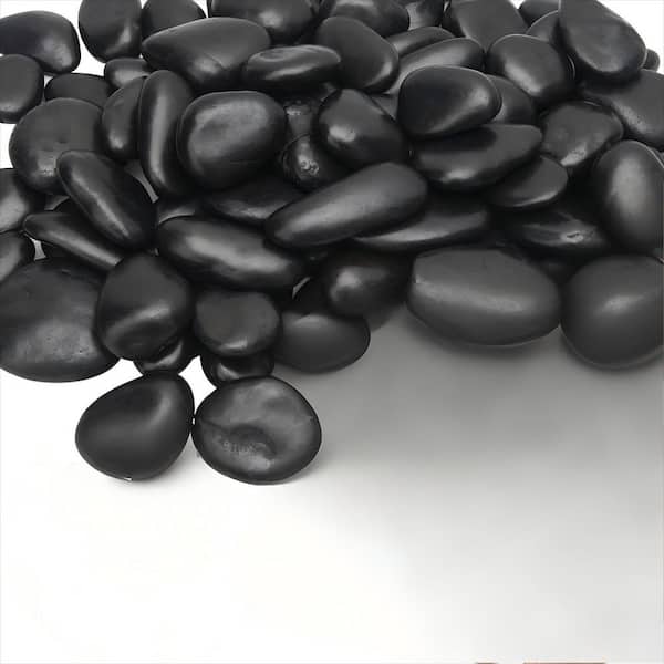 15 lb. Black River Rocks, 1 in.-2 in. Large Polished Black Pebbles for Plants and Garden Decorative Stones