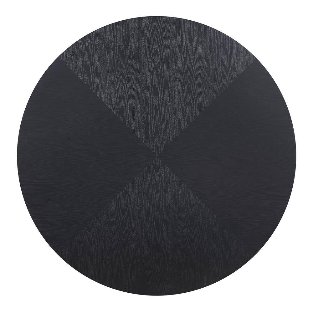 Black Wood Round Pedestal Dining Table with Gold Base, 47.3 in