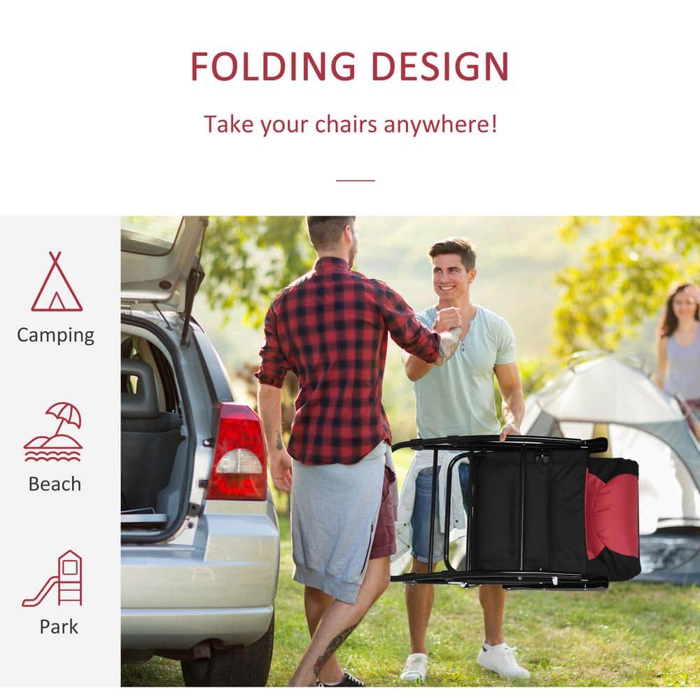 Outsunny Red and Black Steel Padded Rocking Chairs Set