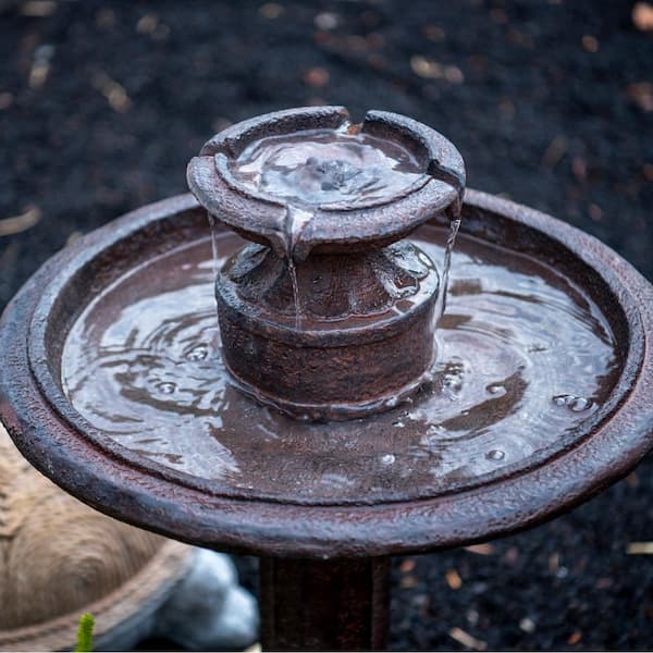 28 in. H Solar Tiered Freestanding Classic Bird Bath Outdoor Water Fountain, Brown