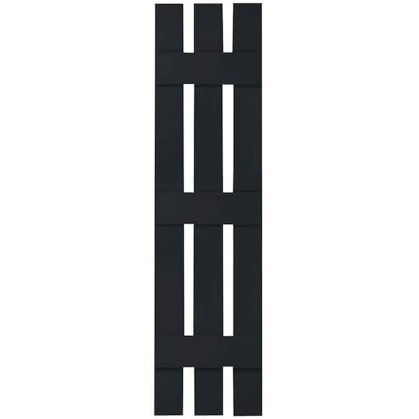 Ekena Millwork 12 in. x 86 in. Lifetime Vinyl Custom Three Board Spaced Board and Batten Shutters Pair Black