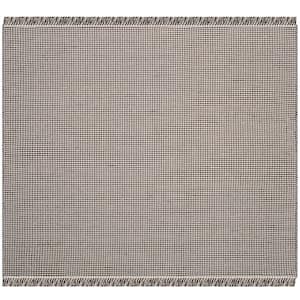 Montauk Ivory/Black 6 ft. x 6 ft. Square Solid Multi-Striped Area Rug
