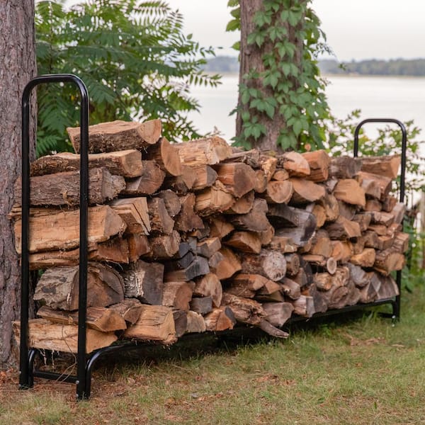 Sunnydaze 8 ft. Firewood Log Rack and Cover in Black QX-8LR-8LRC