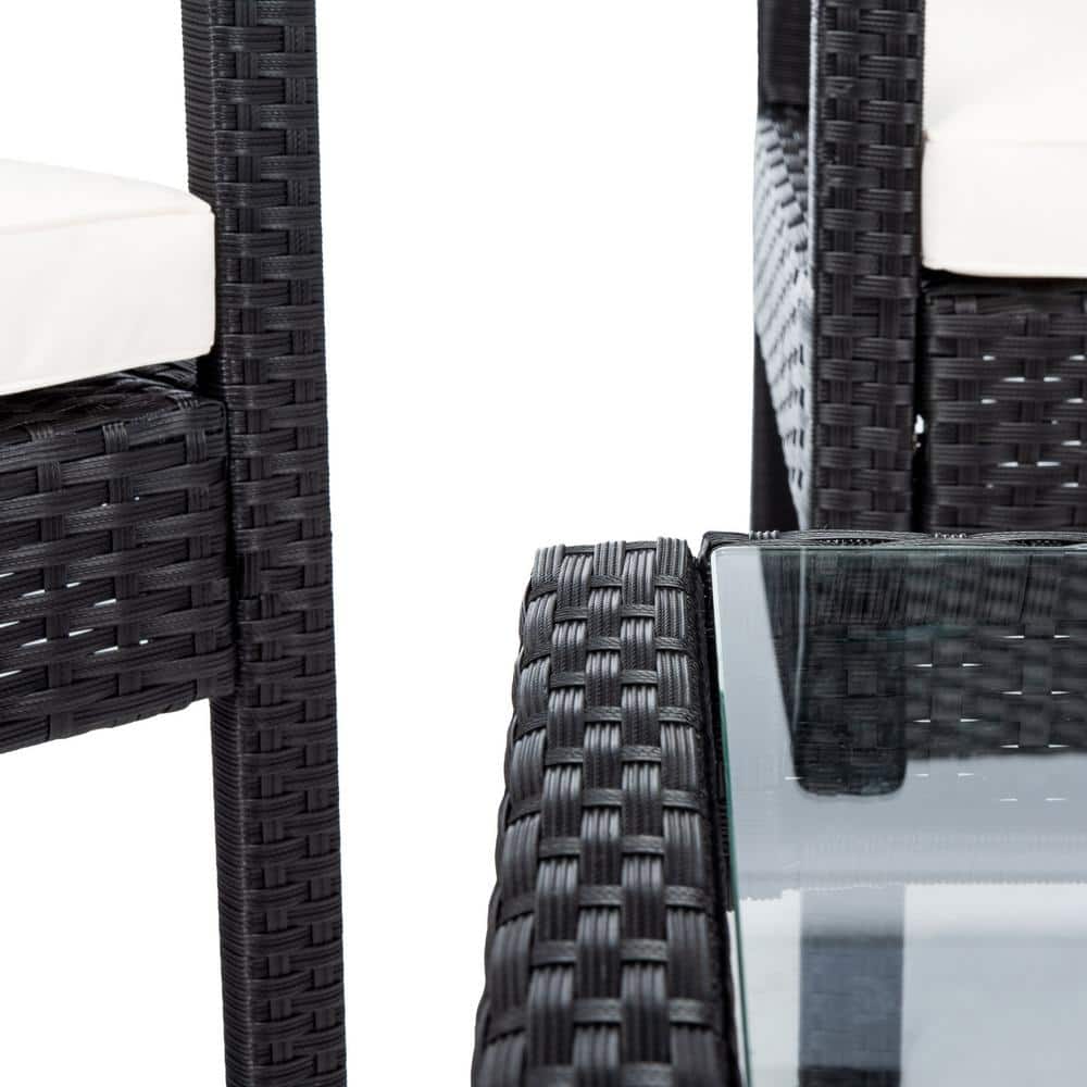 Bassey Black Wicker 4-Piece Patio Set with Beige Cushions