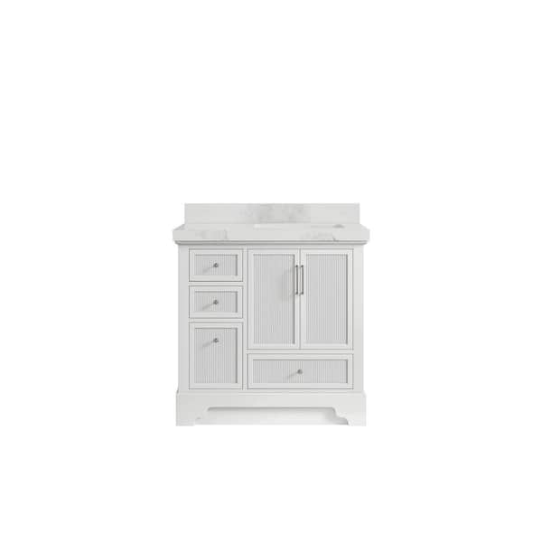 Willow Collections Alys 36 in. W x 22 in. D x 36 in. H Right Offset Sink Bath Vanity in White with 2 in. Calacatta Nuvo Top