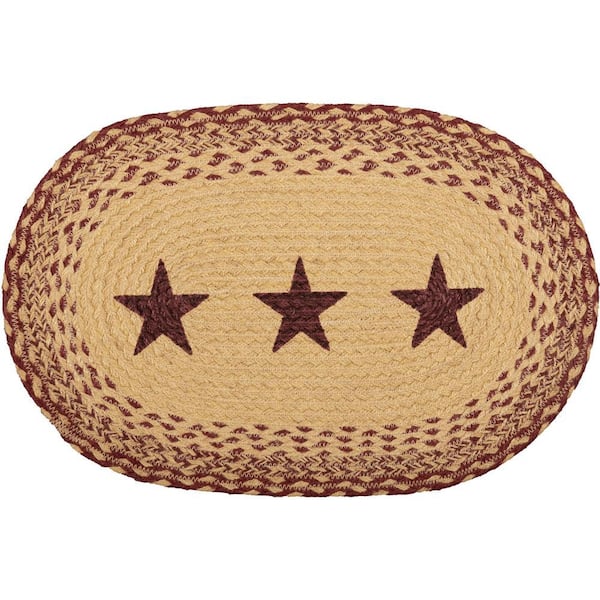 Primitive Stencil Star 12 in. W x 18 in. L Burgundy Tan Jute Oval Placemat Set of 6