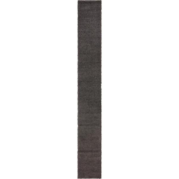 Unique Loom Solid Shag Graphite Gray 20 ft. Runner Rug