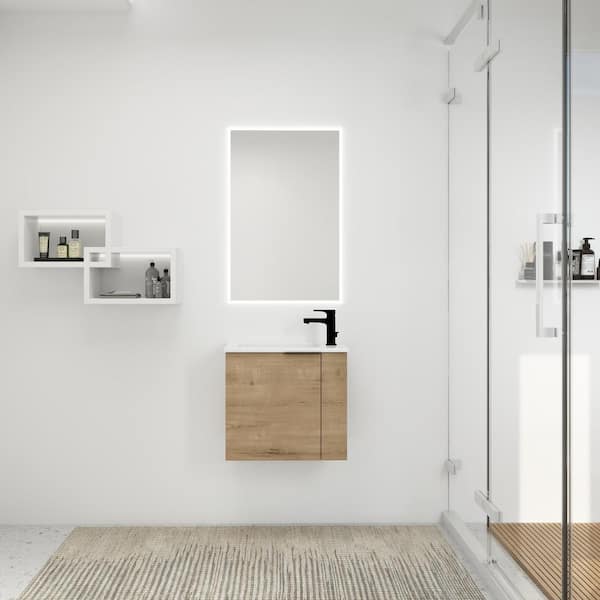 Unbranded 22 in. W x 13 in. D x 20 in. H Wall Mounted Single Sink Bath Vanity in Imitative Oak with White Ceramic Top
