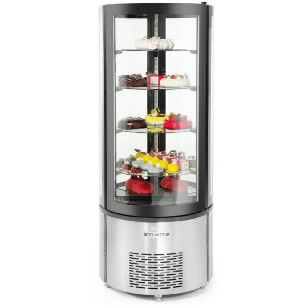 12.7 cu. ft. Commercial Upright Refrigerated Curved Round Glass Cake Case Display in Stainless