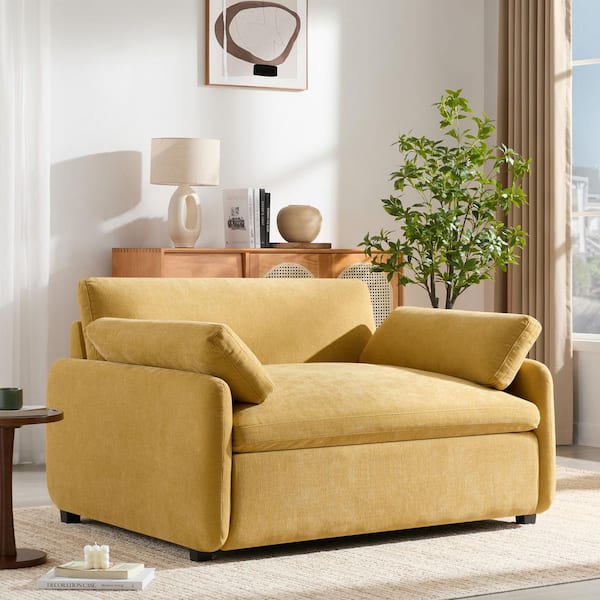 Iveron Modern Yellow Chenille Upholstered Accent Armchair Single Sofa Chair with Pillows