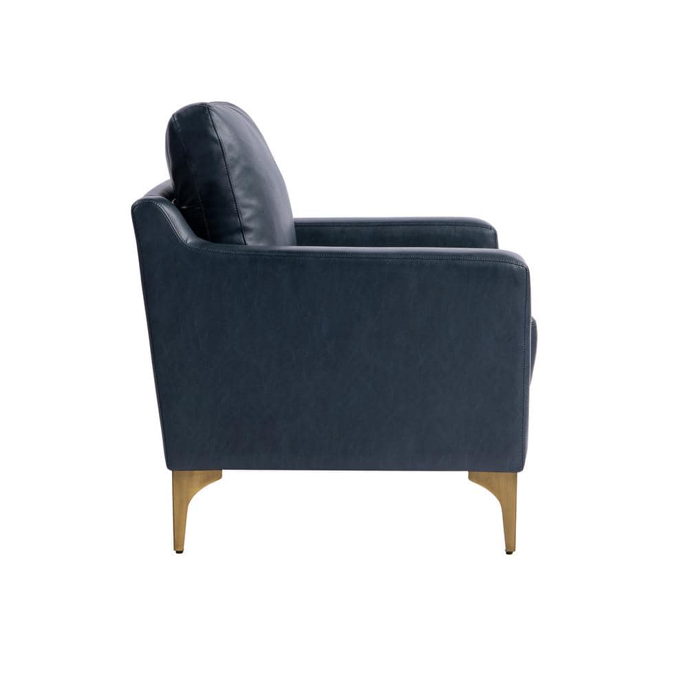 Navy Blue Faux Leather and Wood Accent Chair