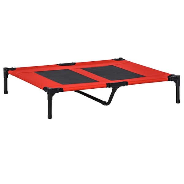 36 in.x 30 in. Elevated Cooling Summer Dog Cot Pet Bed with Mesh Ventilation in Red