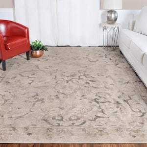 Caine Bronze 8 ft. x 10 ft. Moden Distressed Floral Microfiber Area Rug
