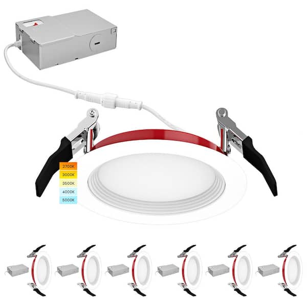 4 in. Integrated LED Recessed Light Fire Rated 5CCT, 2-Hour Fire Rating 800LM Dimmable Baffle IC Wet Rated UL 6-Pack