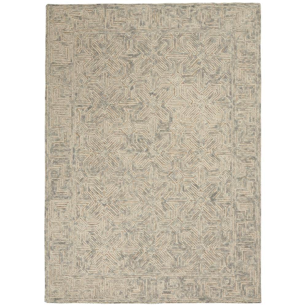 Beige and Grey Hand-Tufted Wool 5' x 7' Area Rug