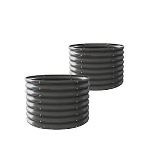 2-Pack Patio Outdoor 35 in. x 35 in. x 24 in. Gray Round Mental Galvanized Anti-Rust Raised Garden Beds Planter Box