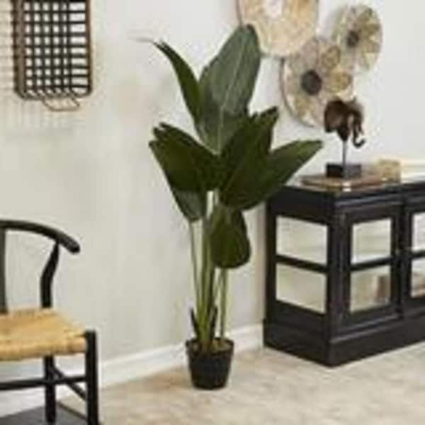 Litton Lane 57 in. H Bird of Paradise Artificial Plant with Realistic Leaves and Black Plastic Pot