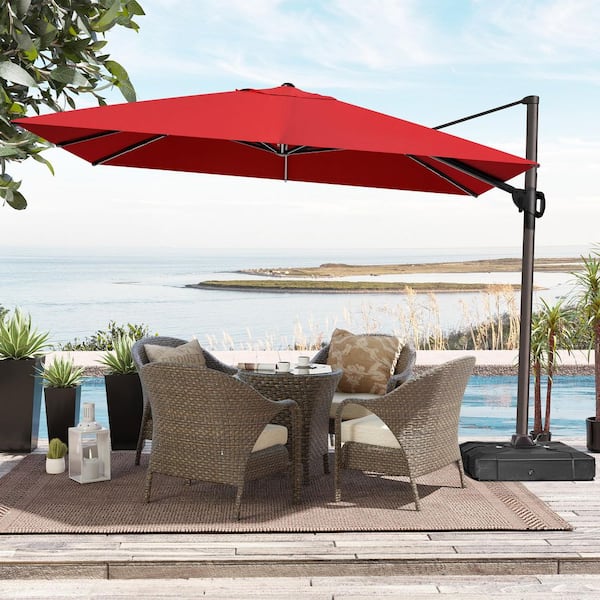 Crestlive Products 11.5 ft. x 9 ft. Rectangular Cantilever Tilt Patio Umbrella in Red with 220 lbs. HDPE Base