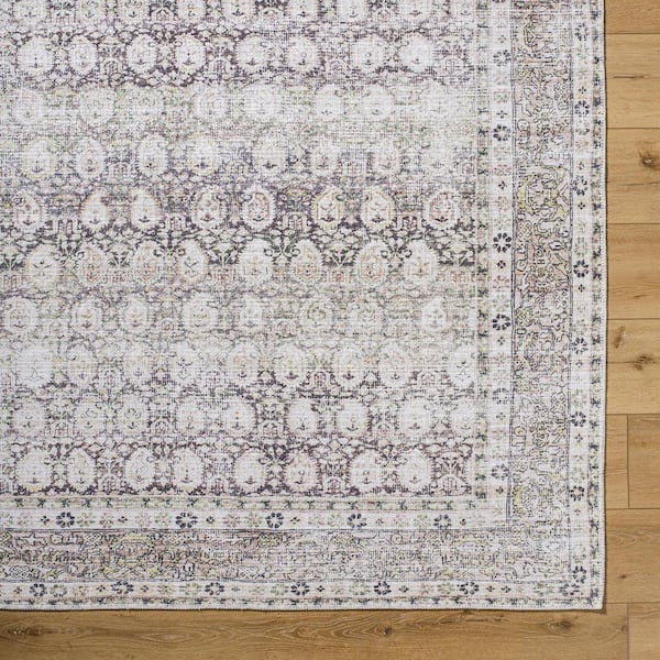 Lorelai Ivory/Brown Traditional 3 ft. x 7 ft. Indoor Machine-Washable Area Rug