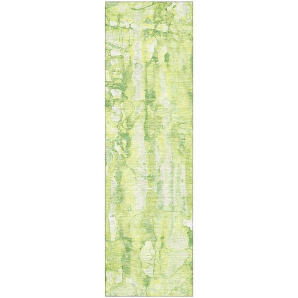 Mayfield Premium Machine Washable Abstract AMF2120 Lime 2 ft. x 7 ft. Runner Rug