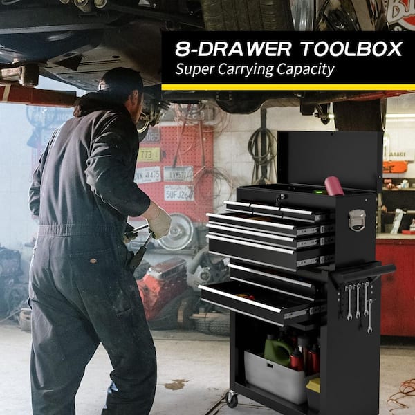 MYWISH Heavy Duty 24 in. W x 13 in. D 8-Drawer Black Alloy Steel