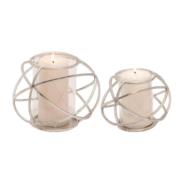 Liv & Skye 6 in. Metal Silver Orb Candle Holder (Set of 2)