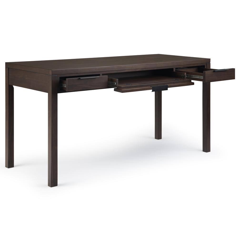 Hollander Warm Walnut Solid Pine 60" Home Office Desk with Keyboard Tray