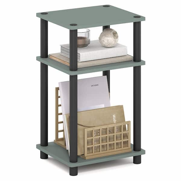 JUST 13.4 in. Sage Green/Black Rectangle Wood End Table with Open Shelves