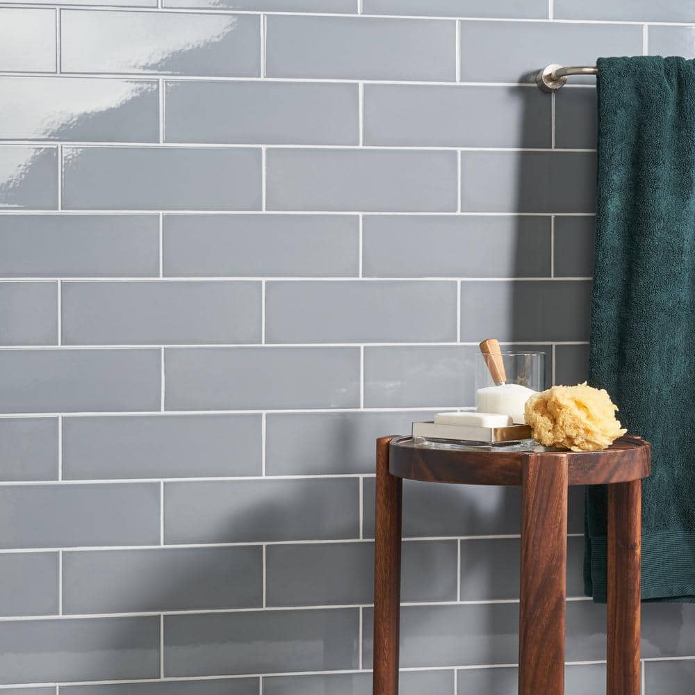 Abbey Road 4-in x 12-in Polished Gray Porcelain Subway Tile