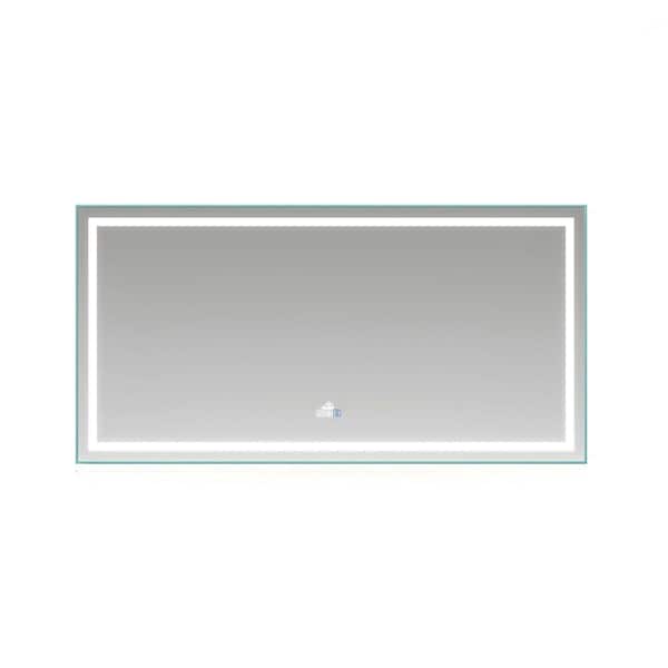 72 in. W x 36 in. H Rectangular Frameless Anti-Fog LED Dimmable Touch Sensor Wall Mount Bathroom Vanity Mirror in Silver