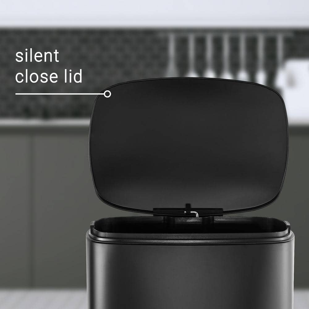 Connor Black Stainless Steel 13-Gallon Trash Can with Soft-Close Lid