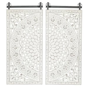 Distressed Ivory White Wood Flower Wall Decor (Set of 2)