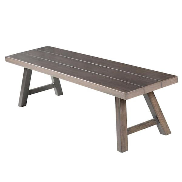 Unbranded Powder-Coated Aluminum Outdoor Ottoman in Dark Walnut with Faux-Plank Treatment Top and Sound-Proof Foam Under Table Top