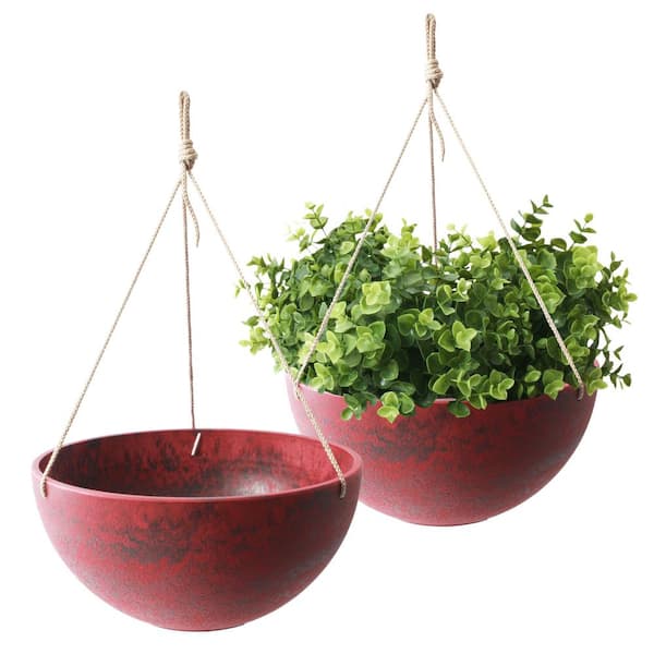 Unbranded Acerra 14 in. Red Marble Hanging Basket (2-Pack)