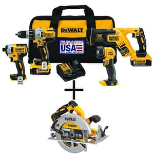 20V MAX XR Lithium-Ion Cordless 4 Tool Combo Kit ,20V 7-1/4 in. Circular Saw, (2) 20V 5.0Ah Batteries, and Charger