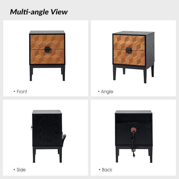 JAYDEN CREATION Pulang Modern Black 2-Drawer 25 in. Tall