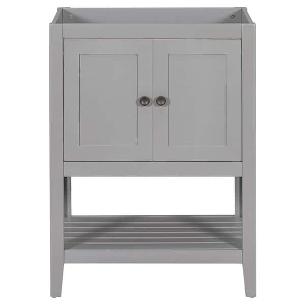 24 in. W x 17.8 in. D x 33 in. H Bath Vanity Cabinet without Top in Gray with Solid Doors and Open Shelf