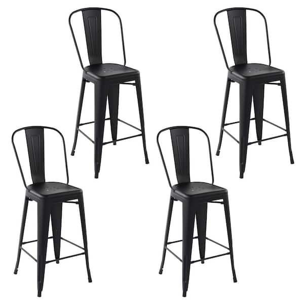Homy Casa Thocar 45 in. Black Slat High Back Metal Frame Bar Stool ( Set of 4 )
