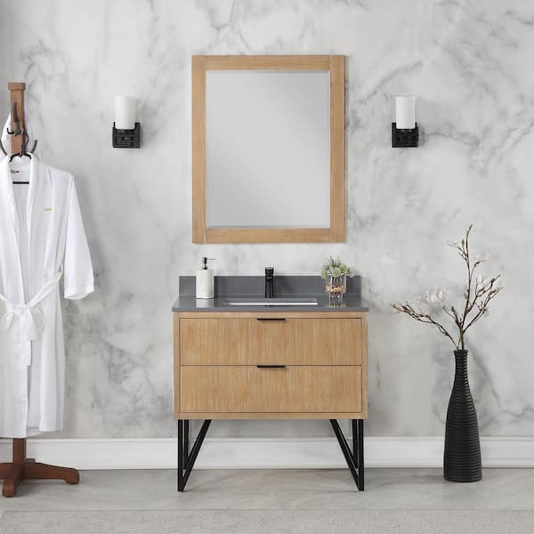 Altair Ivy 27.2 in. W x 36 in. H Rectangular Wood Framed Wall Bathroom Vanity Mirror inWeathered Pine