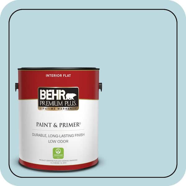 BEHR PREMIUM PLUS 1 gal. #S460-1 Air Blue Flat Low Odor Interior Paint & Primer