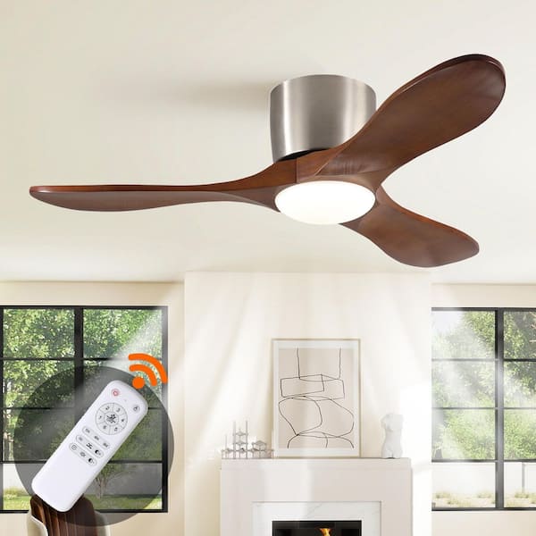 42 in. Flush Mount Ceiling Fan with Light, Remote Control, Reversible DC Motor, 3 Light Walnut Wood Blades