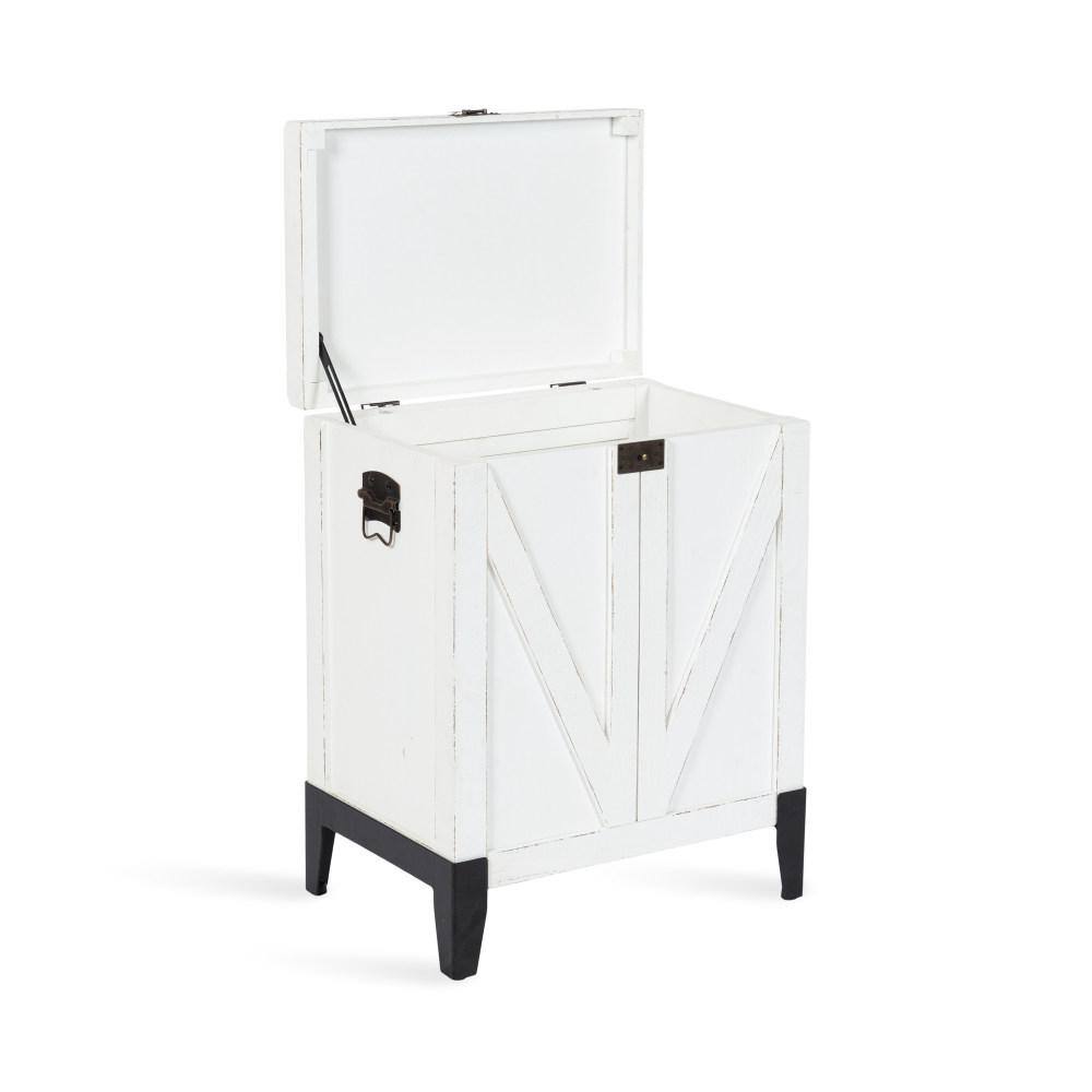 White and Black Wood Side Table with Storage