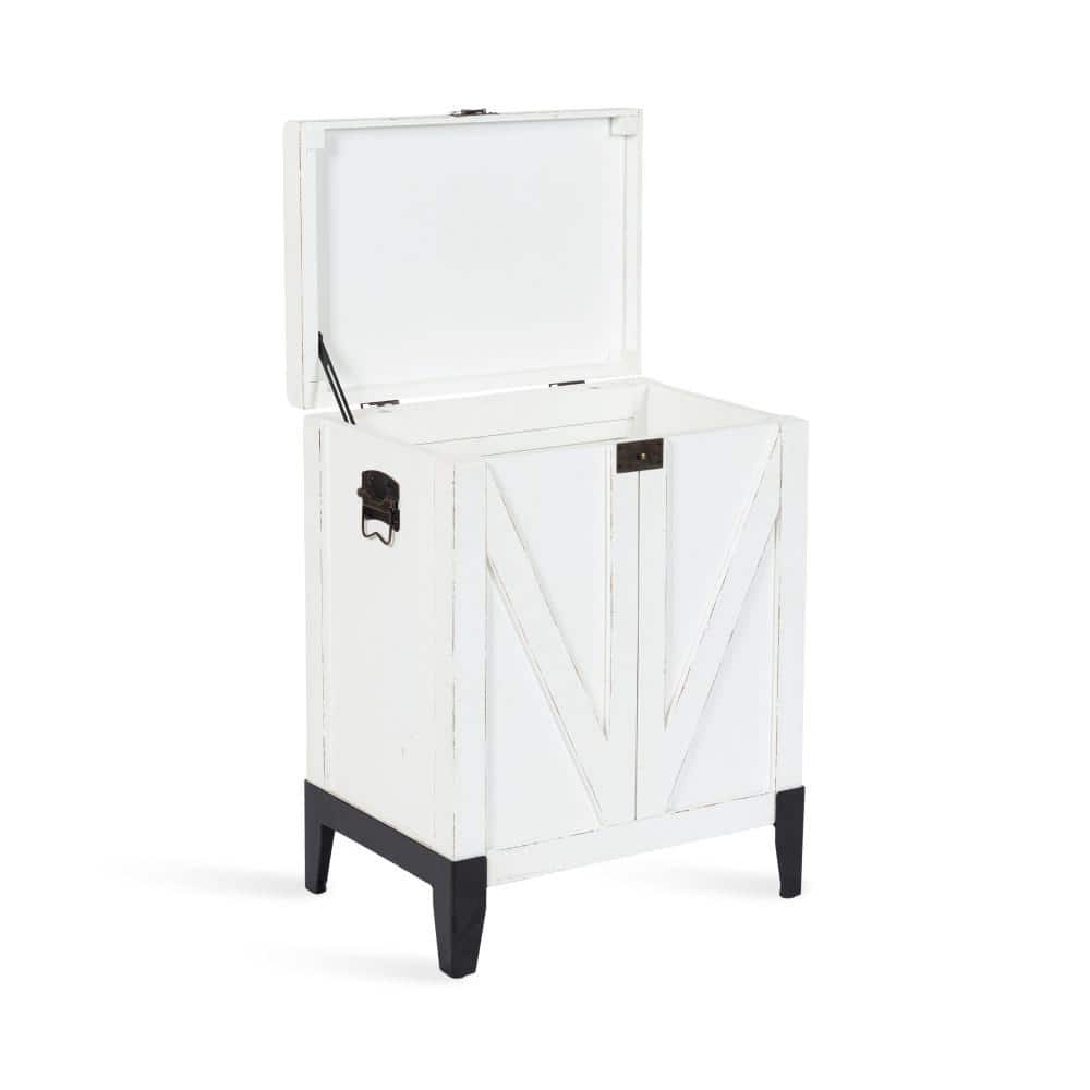 White and Black Wood Side Table with Storage