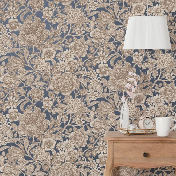 Hedgerow Navy Floral Trails Wallpaper